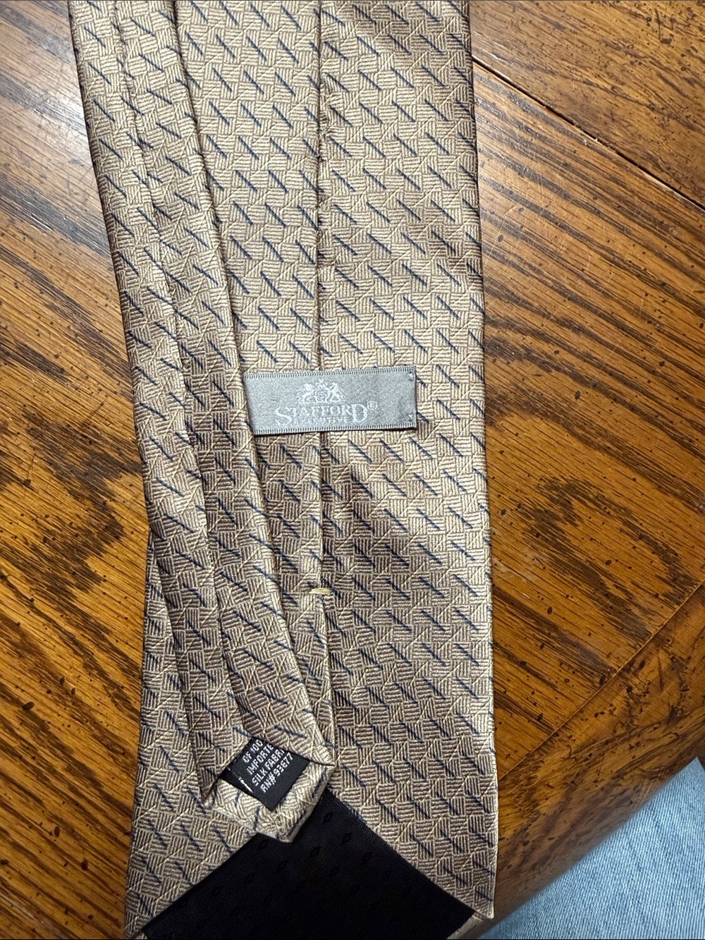 Stafford Beige and Black Geometric Silk Tie